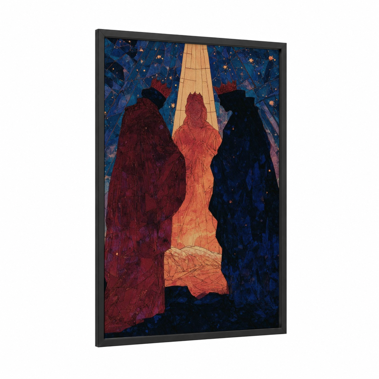 Epiphany Revelation framed art print — black wood frame — blue and gold palette