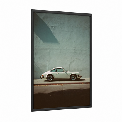 Vintage Porsche Profile framed sports car print — black wood frame — cream and gray and white palette