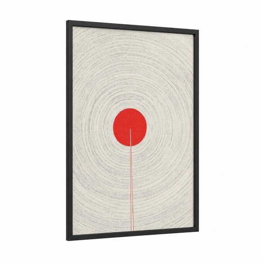 Crimson Arrow Zen framed archery print — black wood frame — cream and red palette