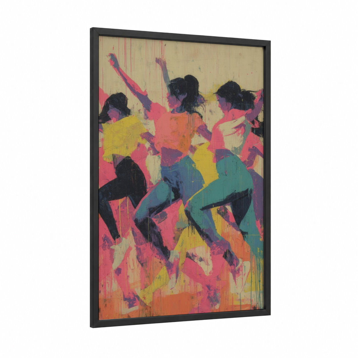 Vibrant Zumba Dance framed art print — black wood frame — magenta and yellow palette