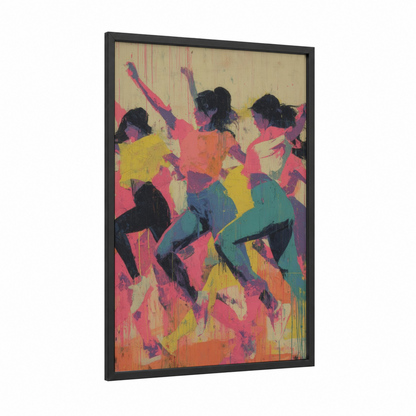 Vibrant Zumba Dance framed art print — black wood frame — magenta and yellow palette