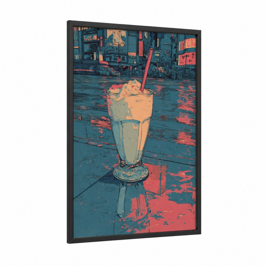 Neon Milkshake framed art print — black wood frame — teal palette