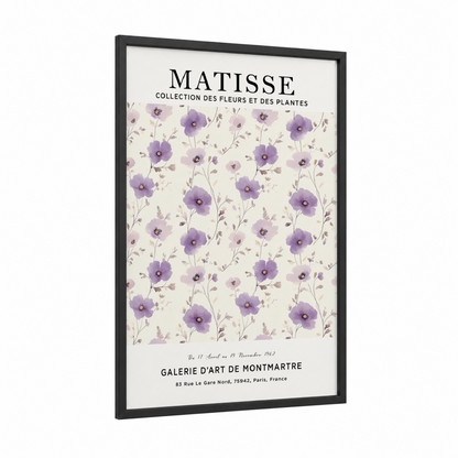 Lavender Wildflowers framed abstract flower print — black wood frame — purple and cream palette
