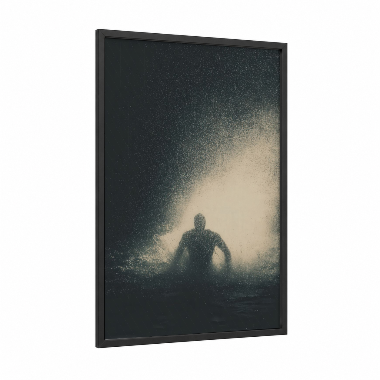 Nocturnal Swimmer framed swimming print — black wood frame — dove gray and cream palette