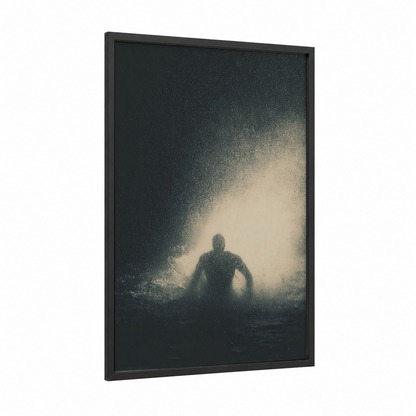 Nocturnal Swimmer framed swimming print — black wood frame — dove gray and cream palette