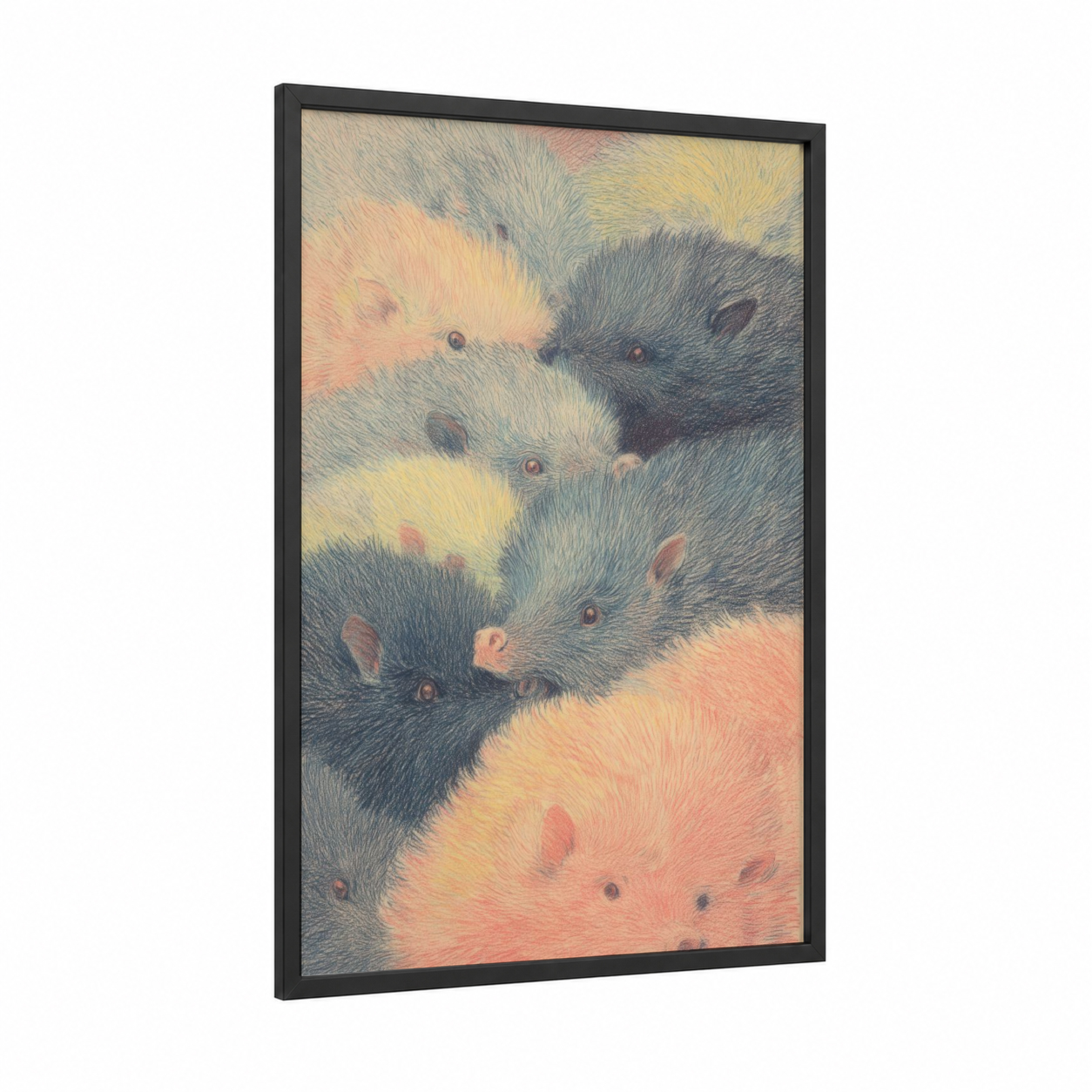 Dreaming Bats framed art print — black wood frame — beige and gray palette