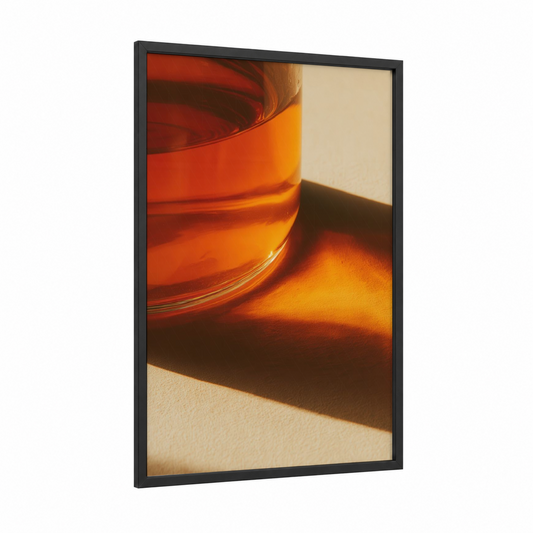 Golden Hour Tea framed iced tea print — black wood frame — orange and gold palette