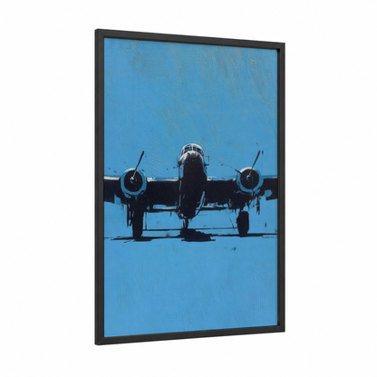 Blue Squadron Vintage framed vintage airplane print — black wood frame — blue and black and white palette