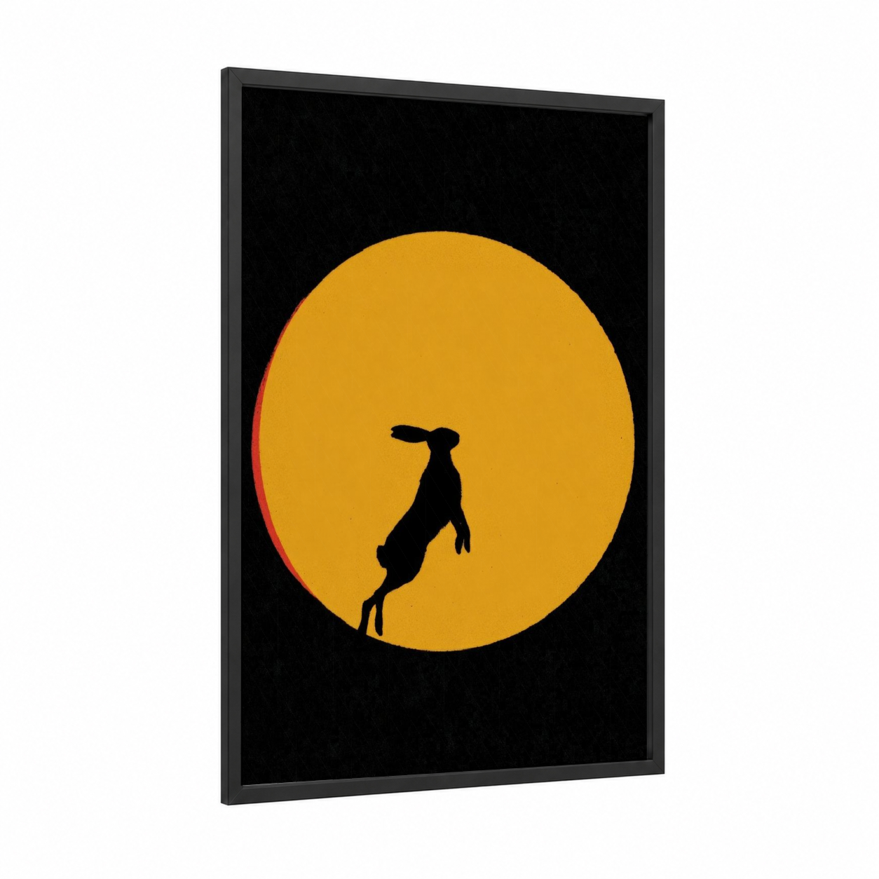 Easter Hare Silhouette framed art print — black wood frame — gold and black palette