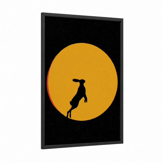 Easter Hare Silhouette framed art print — black wood frame — gold and black palette