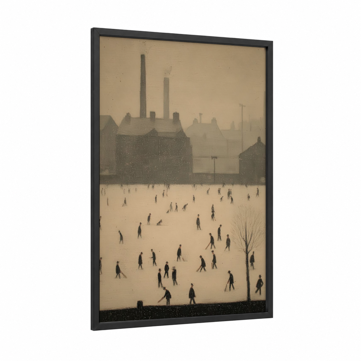 Industrial Cricket framed art print — black wood frame — beige and black palette