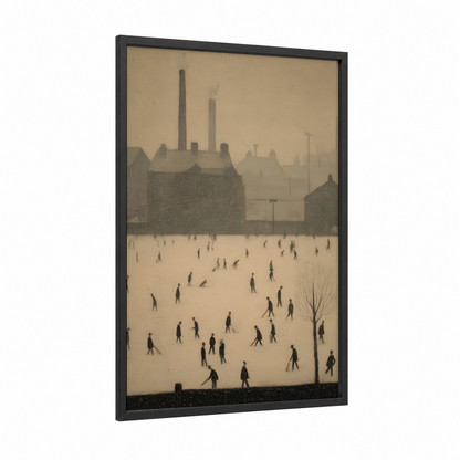 Industrial Cricket framed art print — black wood frame — beige and black palette