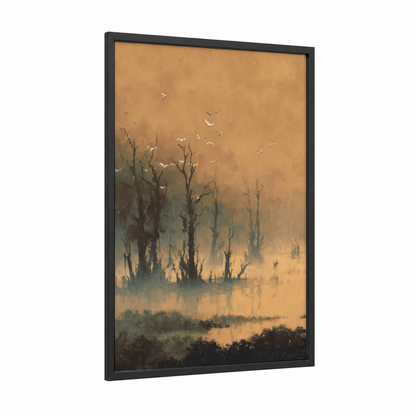 Misty Mangrove framed art print — black wood frame — nobel and gold palette