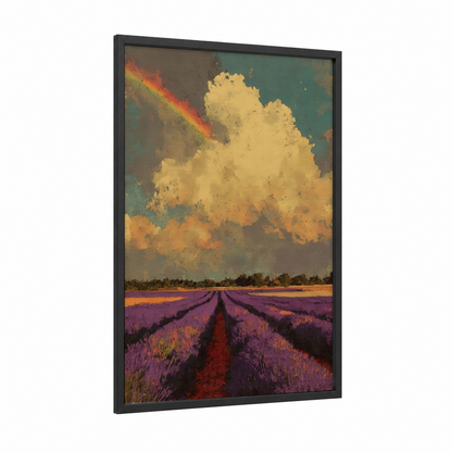 Lavender Rainbow framed art print — black wood frame — gold and purple palette