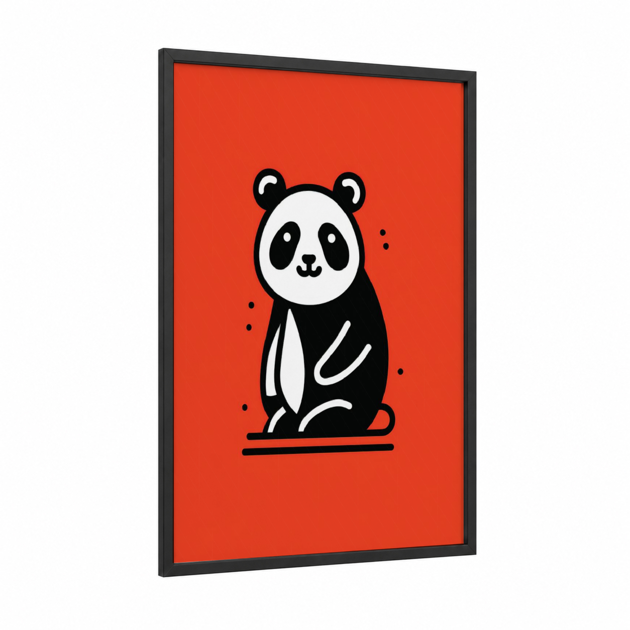 Cheerful Panda framed art print — black wood frame — red and black and white palette