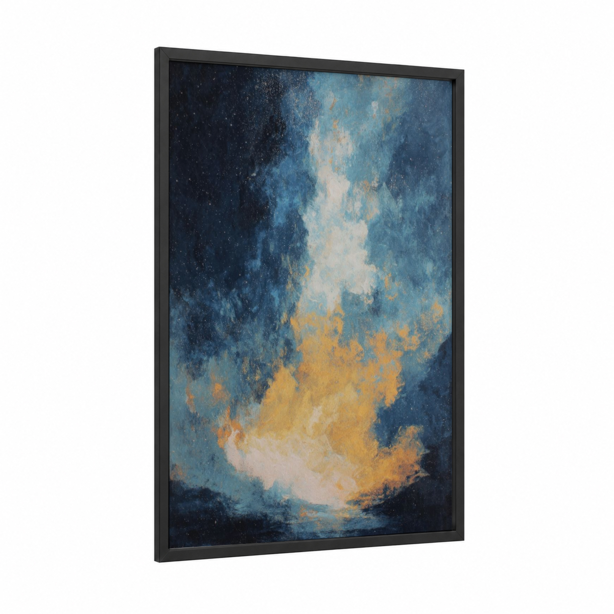 Pentecost Light framed art print — black wood frame — blue and gold palette