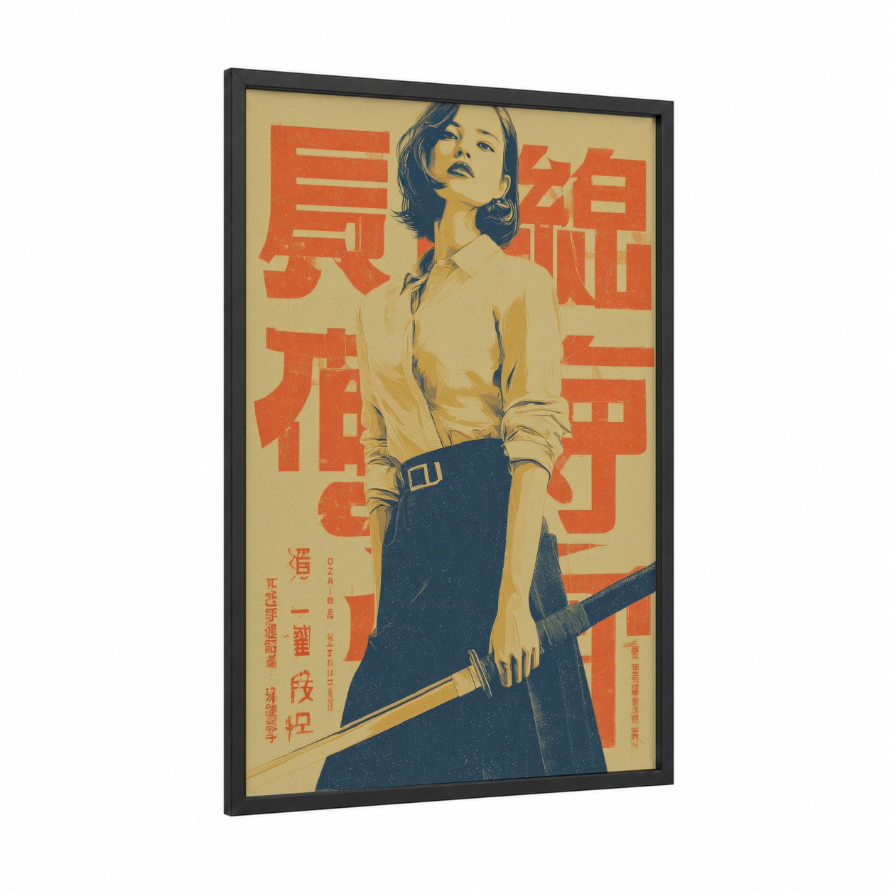 Confident Woman Vintage framed vintage japanese ads print — black wood frame — cream palette