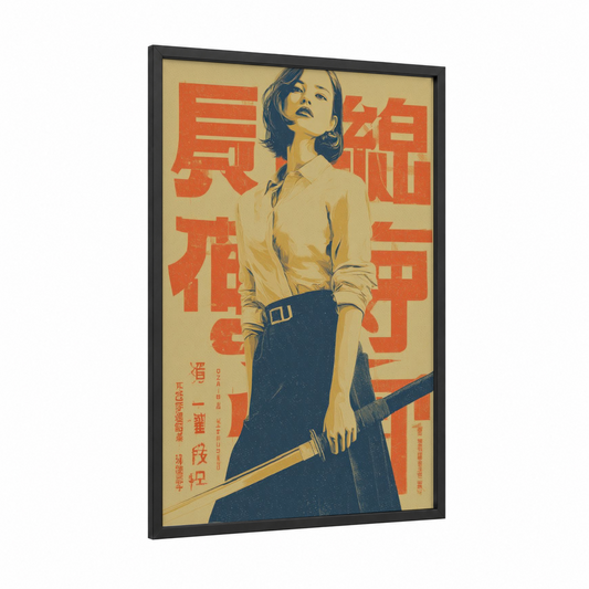 Confident Woman Vintage framed vintage japanese ads print — black wood frame — cream palette