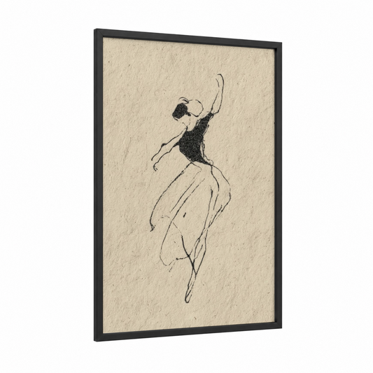 Joyful Zumba Dancer framed art print — black wood frame — black and cream palette
