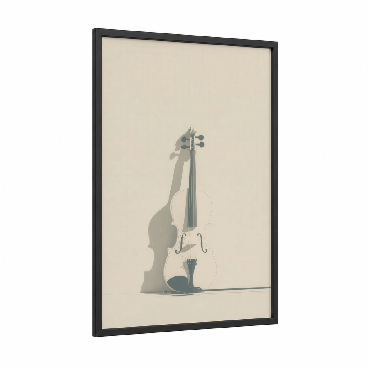 Minimalist Violin framed art print — black wood frame — cream and gray palette