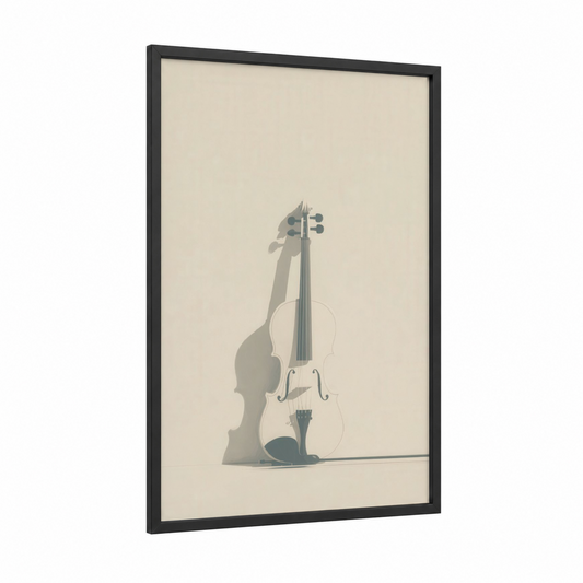 Minimalist Violin framed art print — black wood frame — cream and gray palette