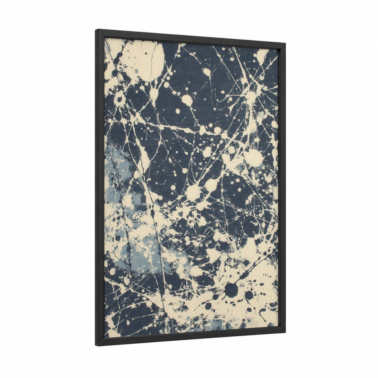Splatter Expression framed abstract expressionism print — black wood frame — black and white and cream palette