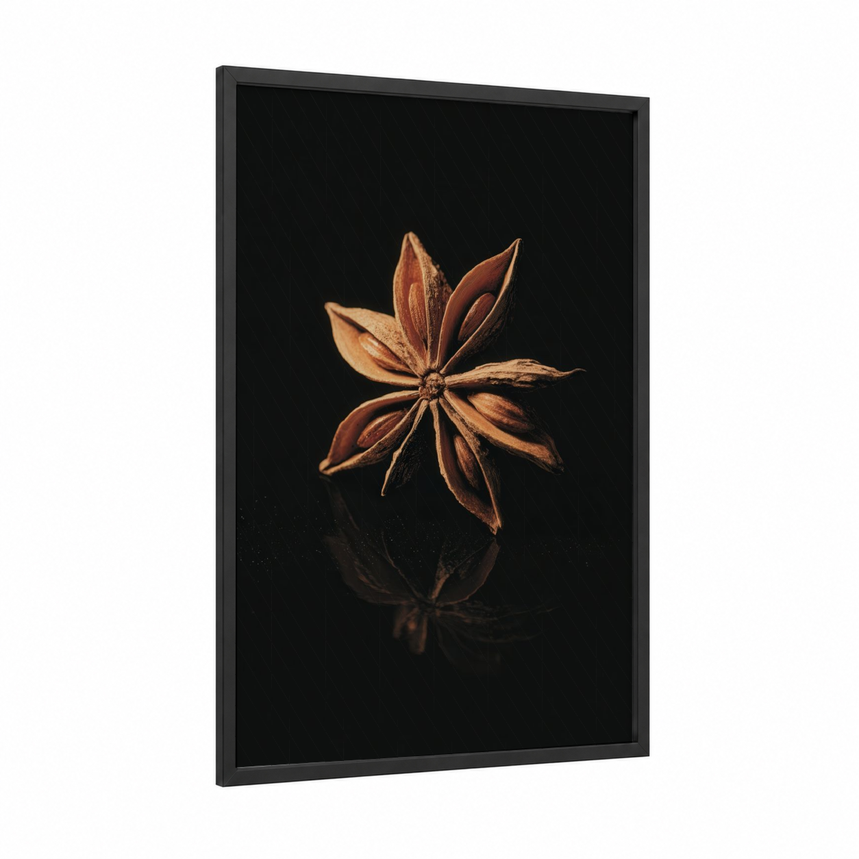 Star Anise Study framed herbs and spices print — black wood frame — gold and black palette