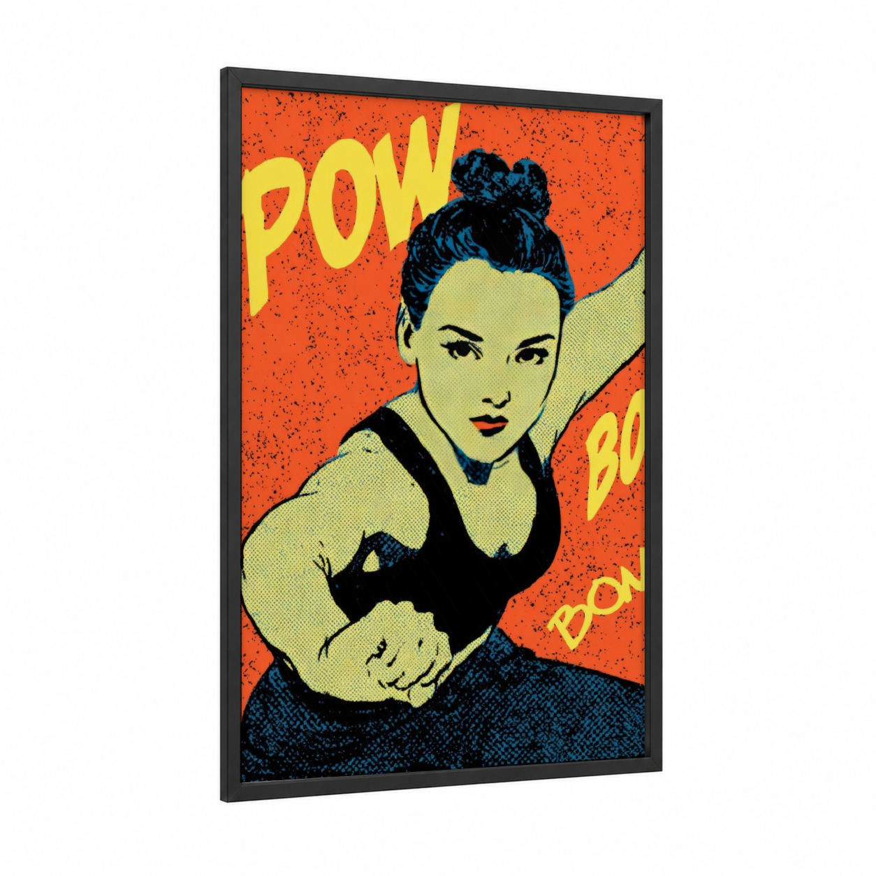 Empowered Dancer framed zumba print — black wood frame — orange and yellow gold palette