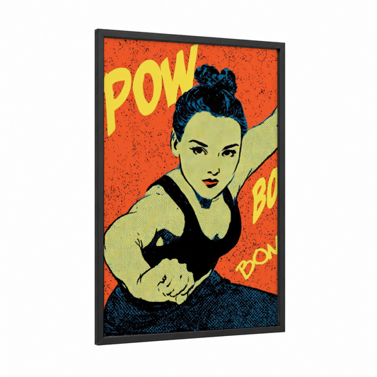Empowered Dancer framed zumba print — black wood frame — orange and yellow gold palette