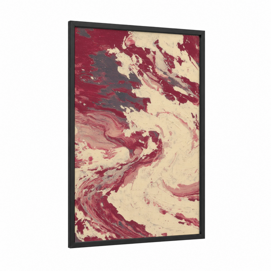 Crimson Marble Meat framed art print — black wood frame — maroon and cream palette