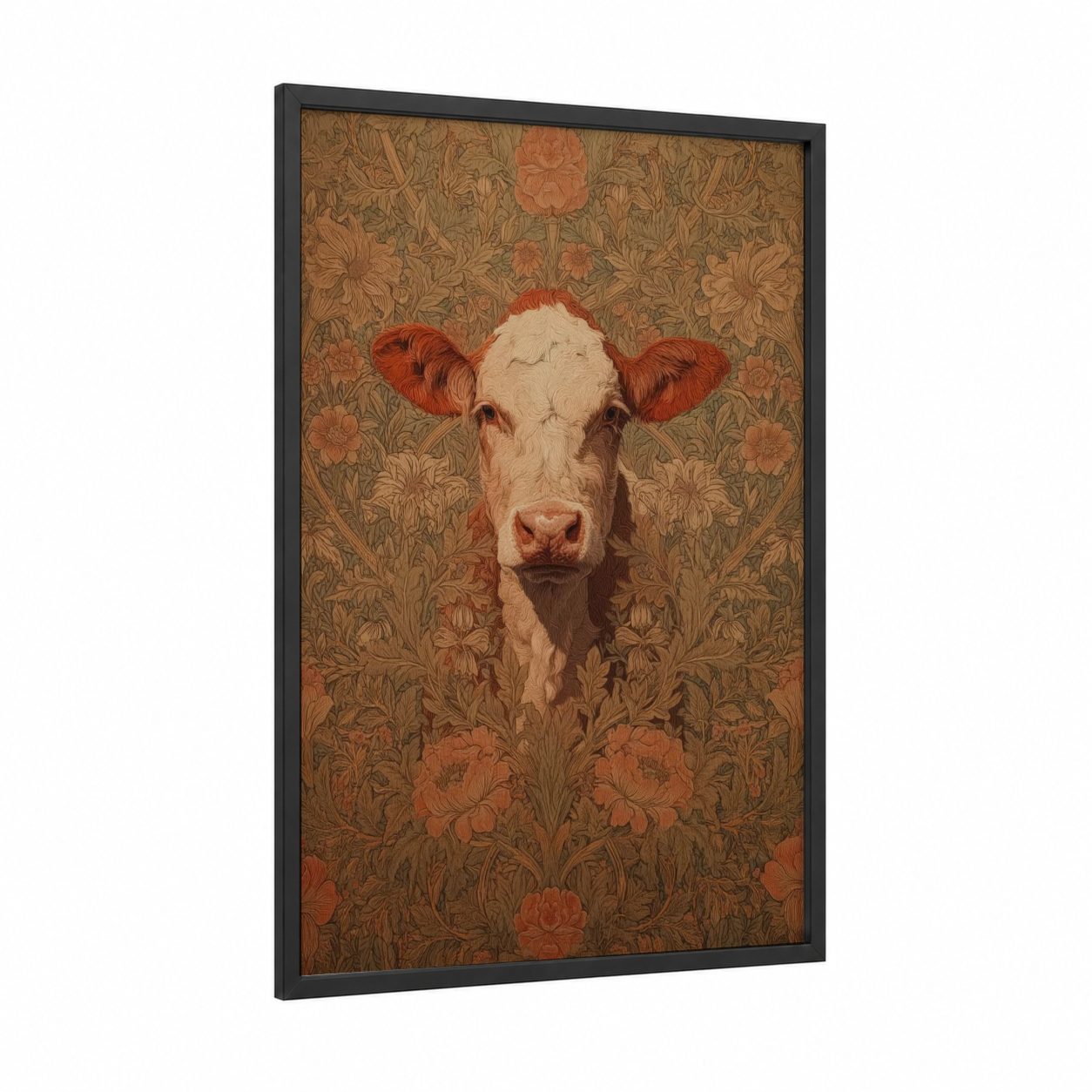 Cream Jersey Cow framed art print — black wood frame — cream palette