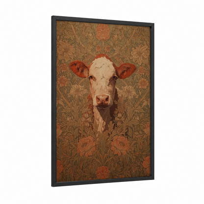 Cream Jersey Cow framed art print — black wood frame — cream palette