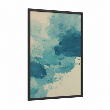 Teal Abstraction framed abstract expressionism print — black wood frame — teal and cream palette