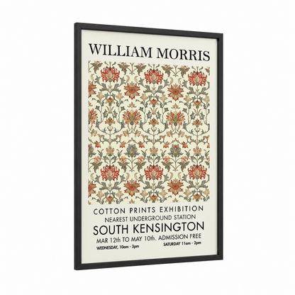 Ornate Floral Damask framed abstract flower print — black wood frame — cream and red palette