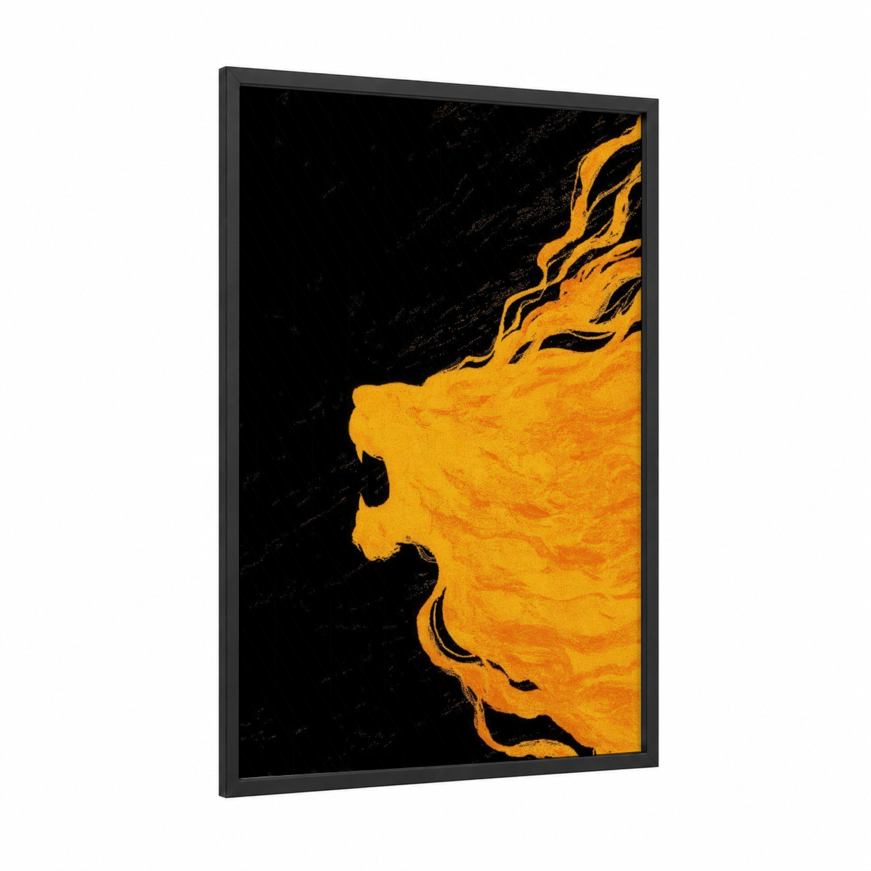 Golden Sun Flare framed solar system print — black wood frame — gold and black palette