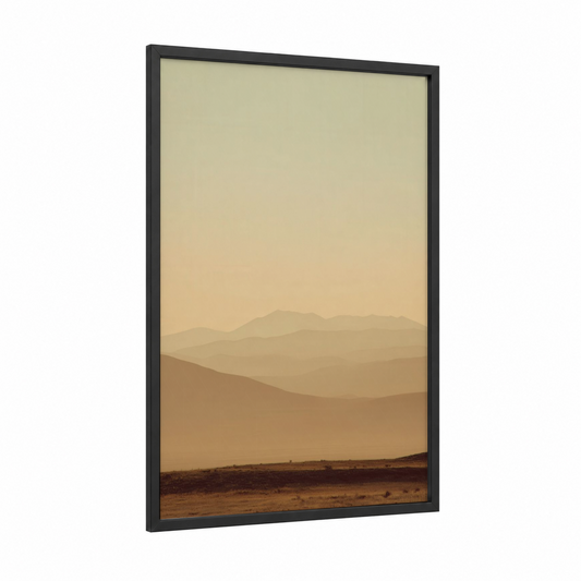 Layered Desert Dunes framed art print — black wood frame — beige and brown palette