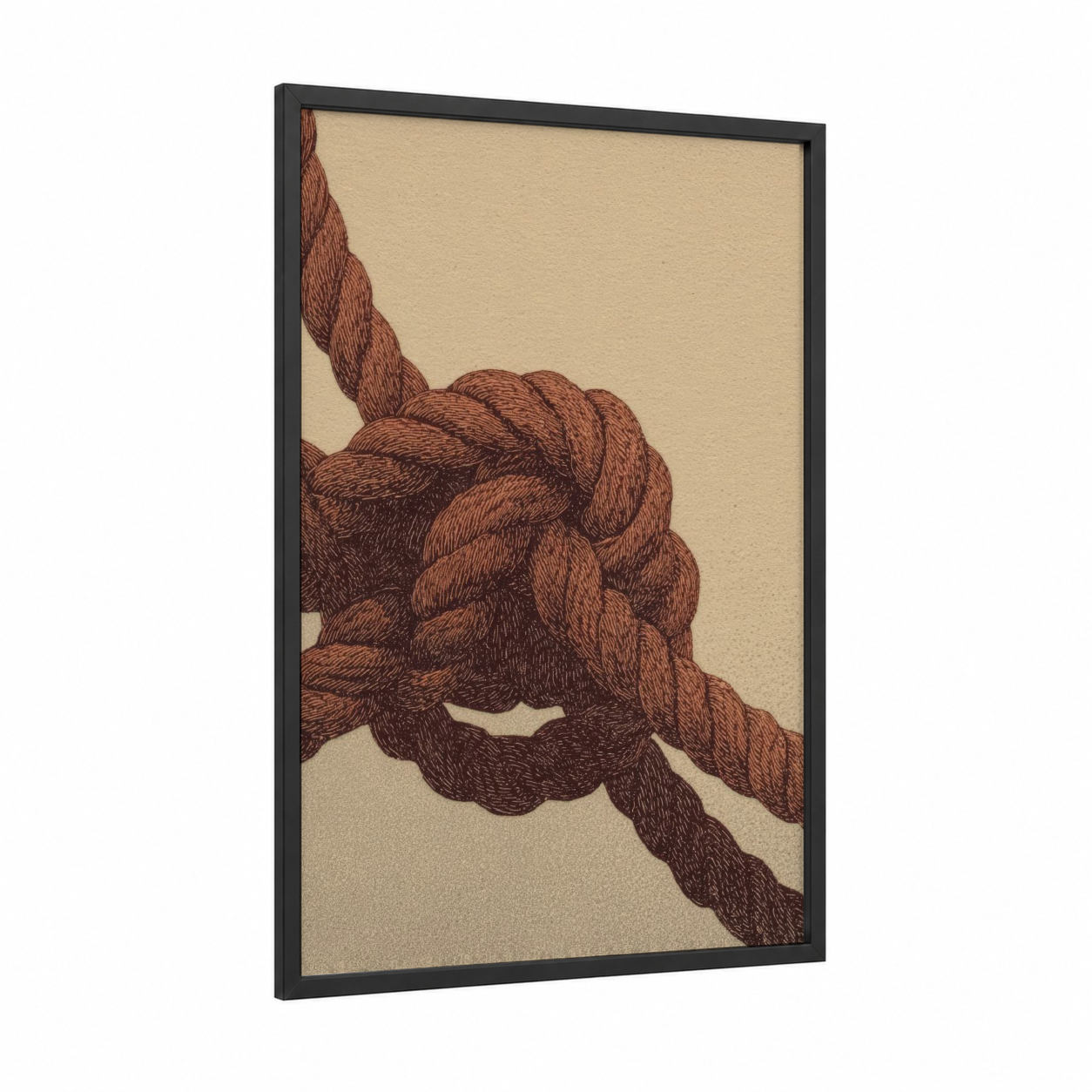 Twisted Rope Knot framed rope knots print — black wood frame — brown and cream palette