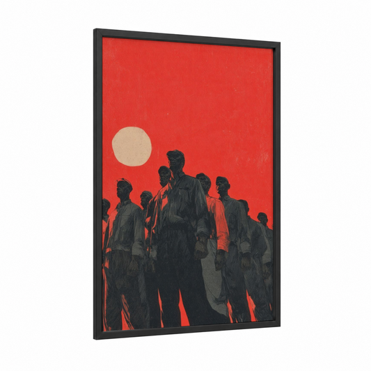 Workers United framed labor day print — black wood frame — red and black and white palette
