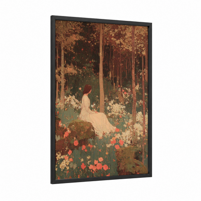 Floral May Day framed art print — black wood frame — rose gold and sage green palette