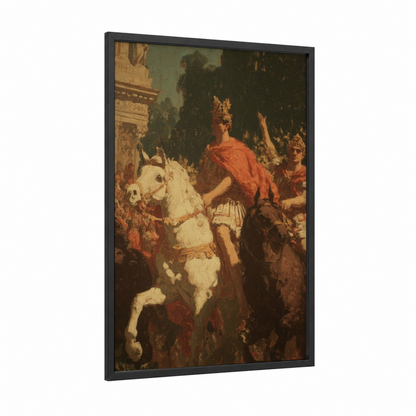 Constantine's Triumph framed constantine the great print — black wood frame — gold and russet palette