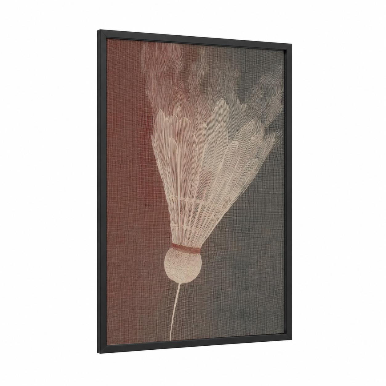 Ethereal Badminton framed art print — black wood frame — beige and dove gray palette