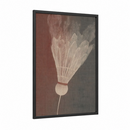 Ethereal Badminton framed art print — black wood frame — beige and dove gray palette