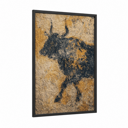 Ancient Yak Stone framed art print — black wood frame — black and gold and beige palette