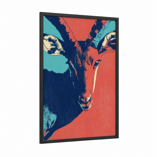 Pop Art Antelope framed art print — black wood frame — turquoise and red palette