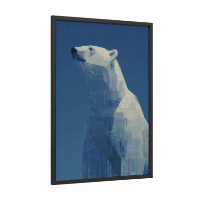 Arctic Polar Bear framed art print — black wood frame — blue and white and dark blue palette