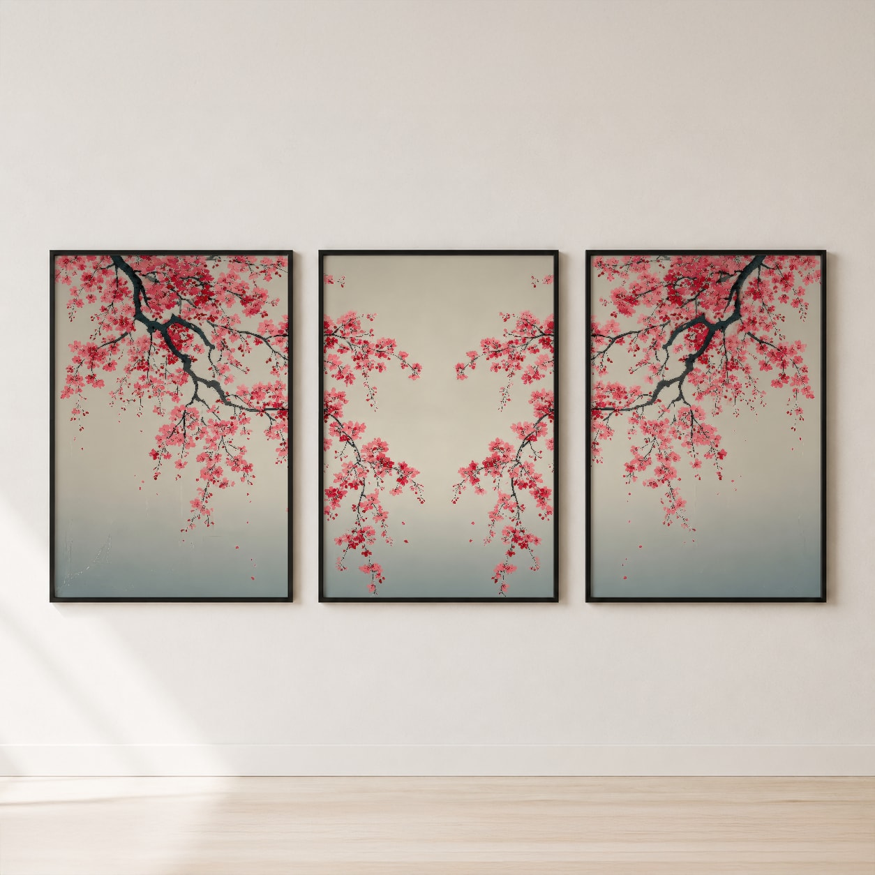 Cherry Blossom Branch Triptych Wall Art Set — set hero