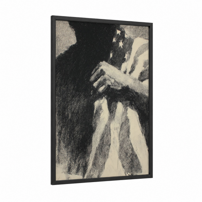 Patriotic Hands framed veterans day print — black wood frame — black and white palette