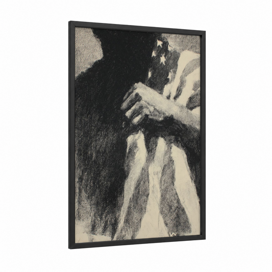 Patriotic Hands framed veterans day print — black wood frame — black and white palette
