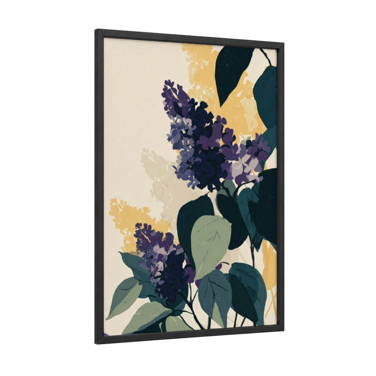 Purple Lilac Blooms framed art print — black wood frame — purple and teal palette