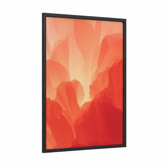 Crimson Supernova framed art print — black wood frame — red and orange palette